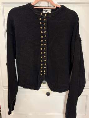 Vintage MY Coastal Black Cotton Cardigan Sweater Double Button Placket Size L